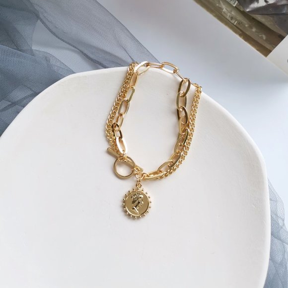 Art Portrait Coin Golden Chain Bracelets - Picture 3 of 9